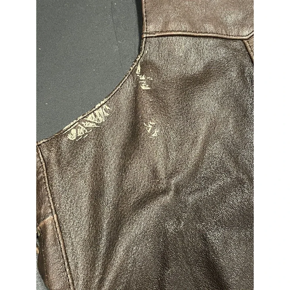 UNIK Premium Leather Brown Biker Motorcycle Vest Size 56 BORN‎ TO RIDE USA Patch